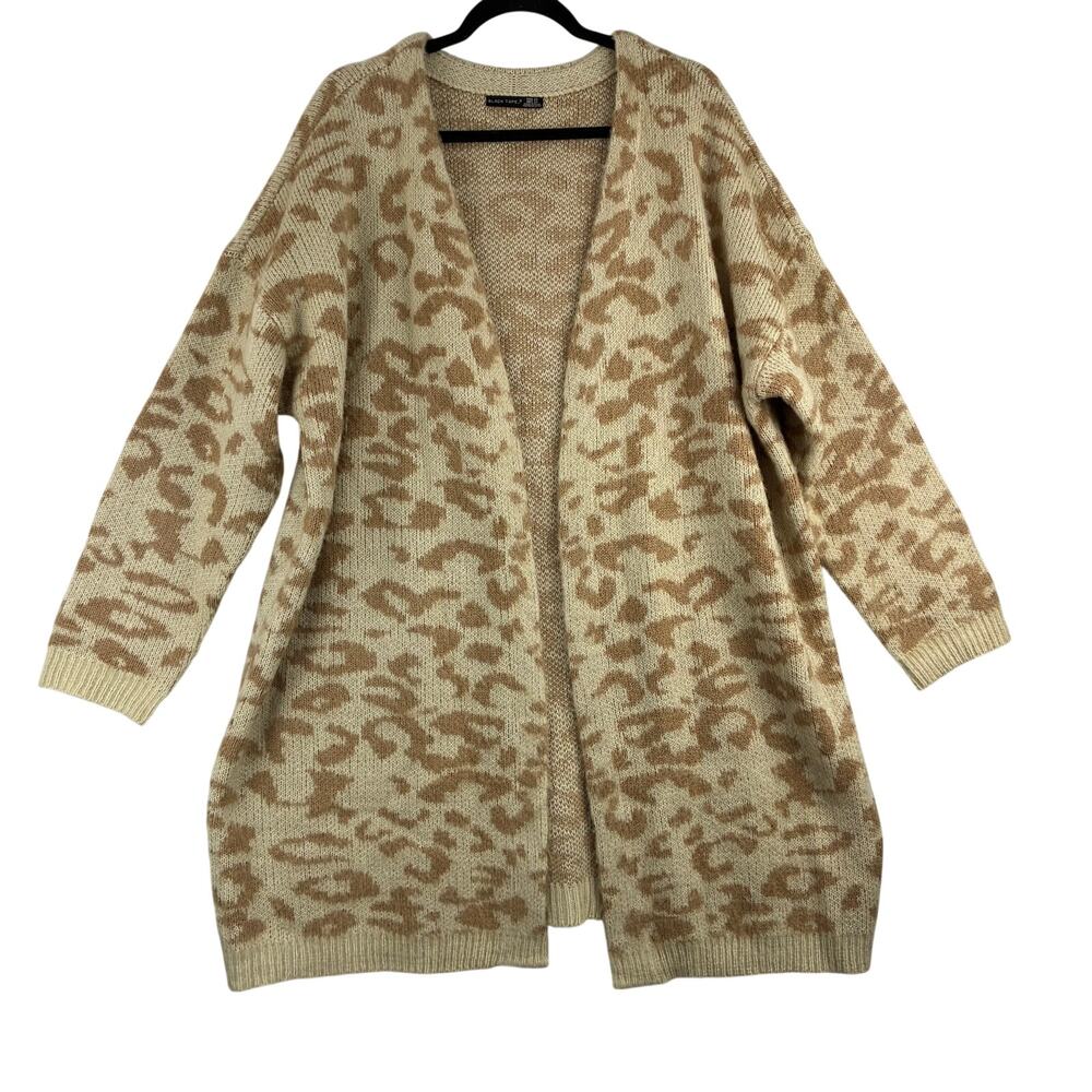 Black Tape Leopard Print Cardigan Duster Women's 2X Beige Cream Super Soft Long